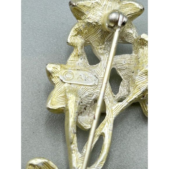 Vintage AK Flower Pin Brooch Anne Klein Matte Silver Tone & AB Crystal Stones - Picture 5 of 6